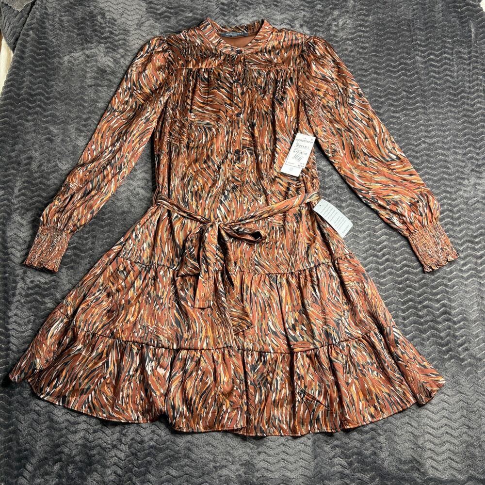 Julia Jordan Mini Dress in Brown pleated satin size S NWT